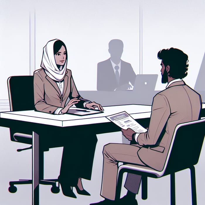 Minimalist Job Interview: South Asian Female Interviewer & Middle-Eastern Male Applicant
