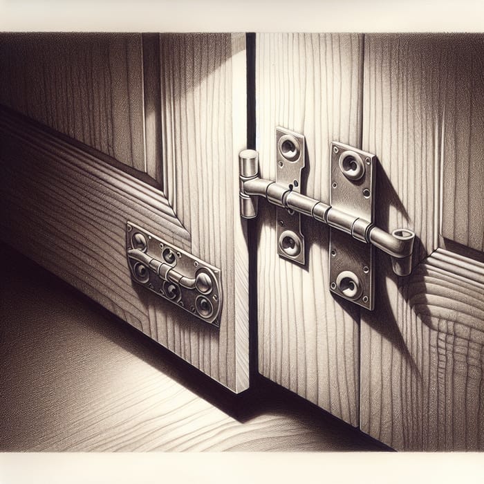 Intricate Two-Tone Pencil Drawings of Hinges on Cupboards