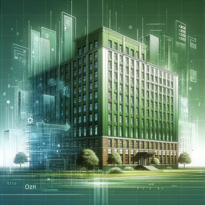 High-Resolution Green Company Building Illustration | Technology Infused Architecture