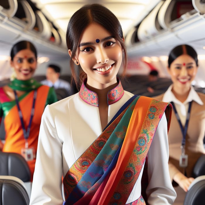 Indian Culture Flight Attendant in Traditional Attire