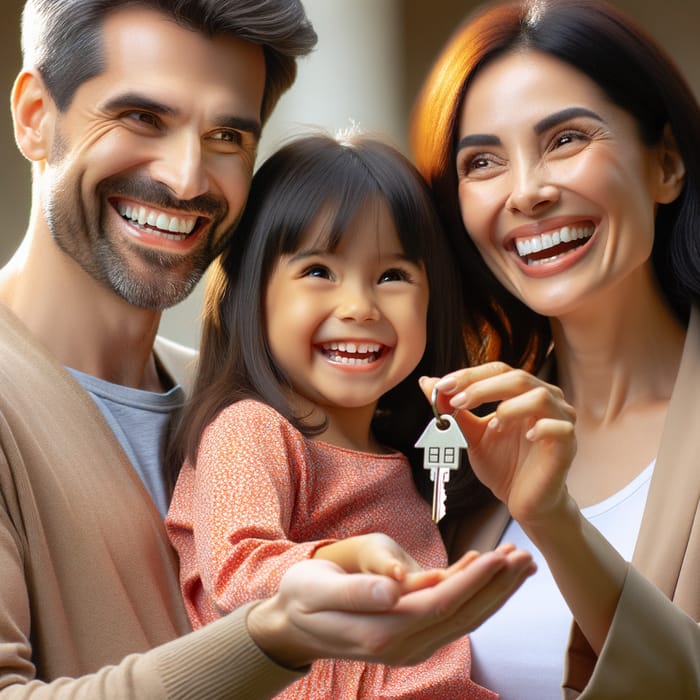 Happy Multiethnic Family Celebrating New Homeownership | Dream House Key Ceremony