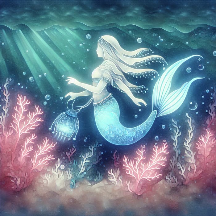 Surreal Underwater Mermaid Painting in Luminescent Pastels