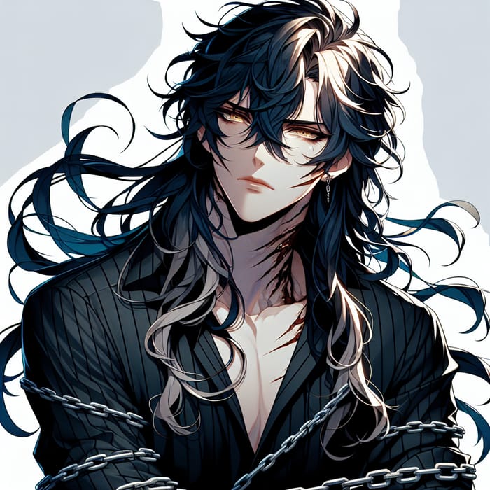 Captivating Young Male Anime Character with Black and Blue Hair