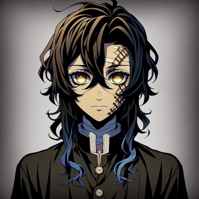 Mysterious Male Anime Character with Black and Blue Hair