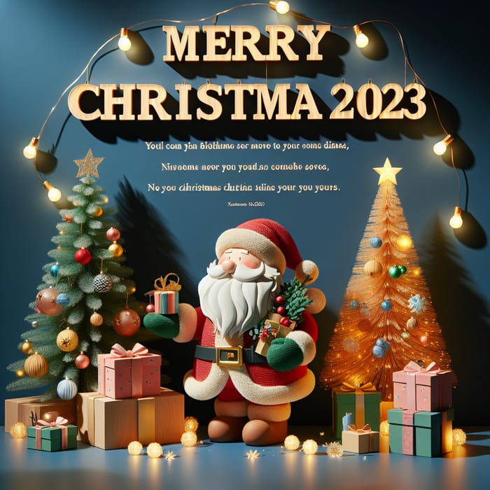 Merry Christmas 2023 with Santa Claus, Christmas Tree & Gifts