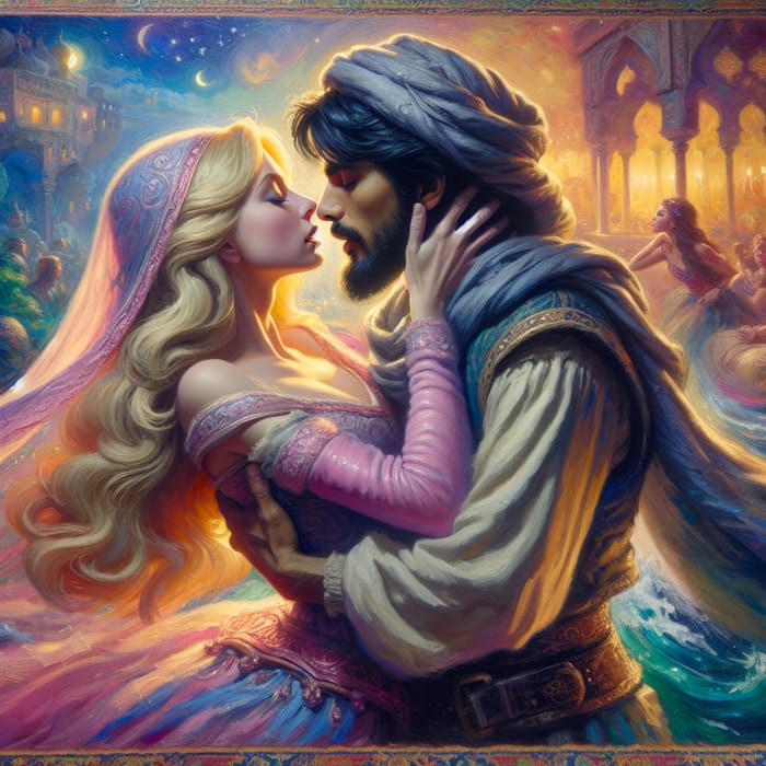 Passionate Embrace: Fantasy Romance Digital Painting