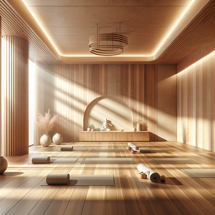 Serene Yoga Studio Interior Scene | Tranquil Space & Earthy Tones