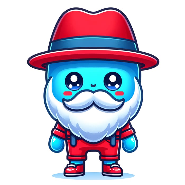 Vibrant Blue Dad Cartoon Character with Red Hat and Beard