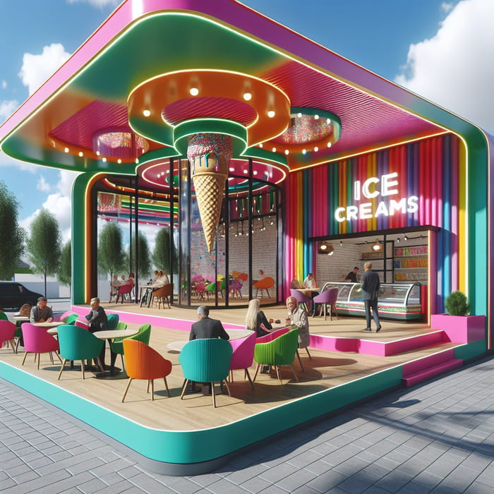 Colorful Ice Cream Shop Design with Seating Areas for the Next Decade