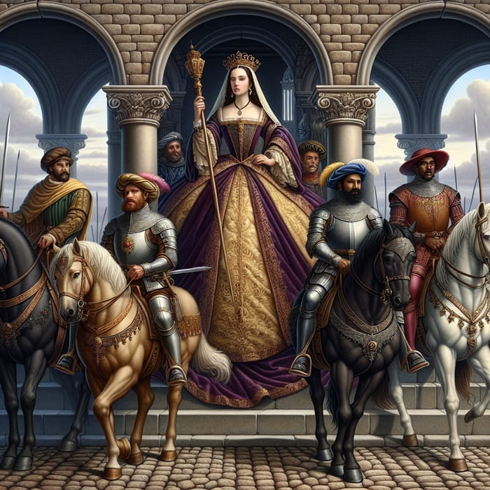 Beautiful Renaissance Painting of Queen, Knights and Castle