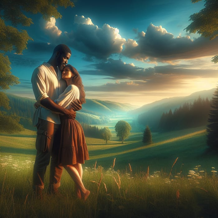 Tender Love Moment in Verdant Meadow | Romantic Silhouette Scene