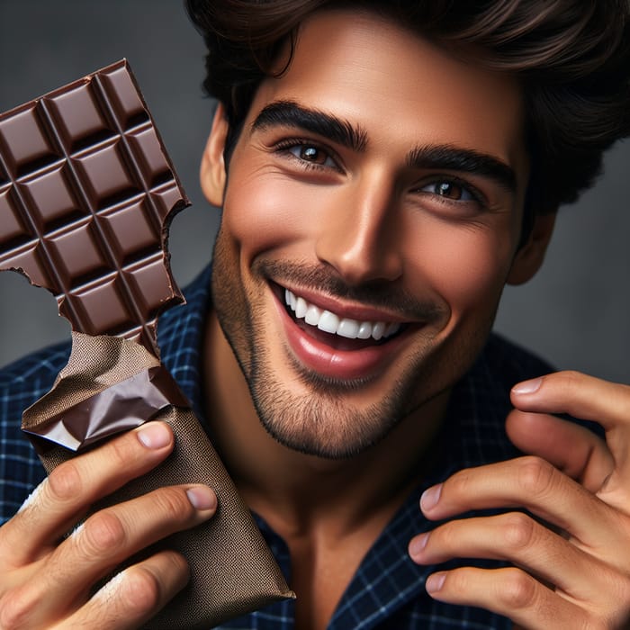 Handsome Man Indulging in Delicious Chocolate Delight