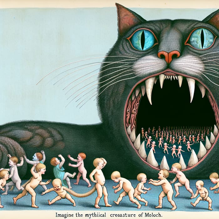 Moloch Cat: Baby Parade Through Cave, Oil Painting