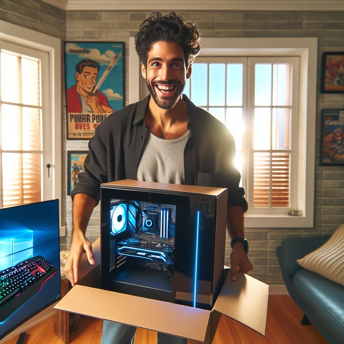 Happy Man Unboxing New Gaming PC