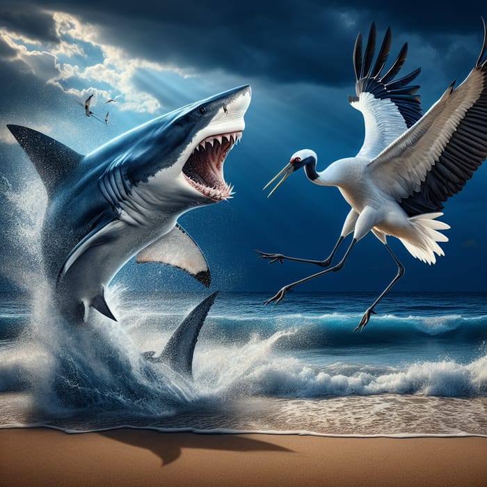Shark vs Crane Battle: Spectacular Ocean Showdown