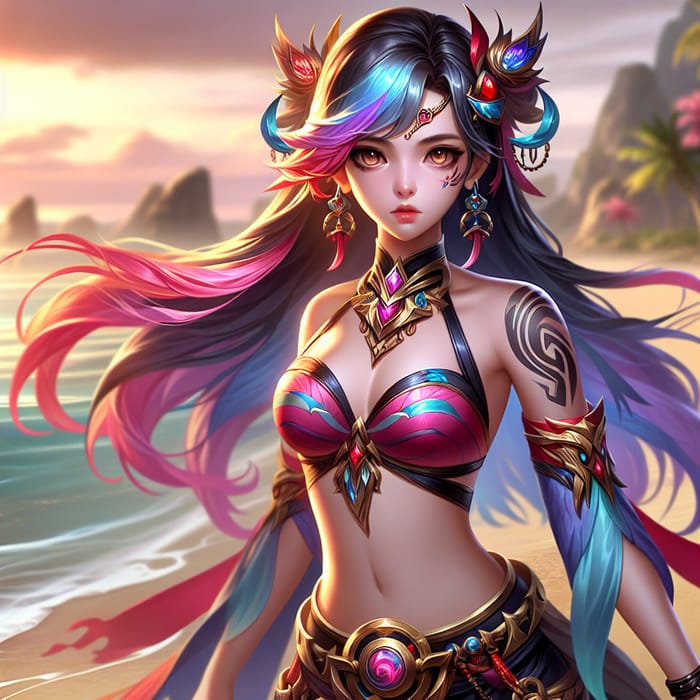 Mobile Legends Beach Battle Girl: Colorful Hair & Mystical Aura