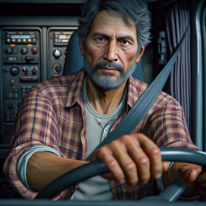 Realistic Truck Driver Man in South Asian Truck Cabin