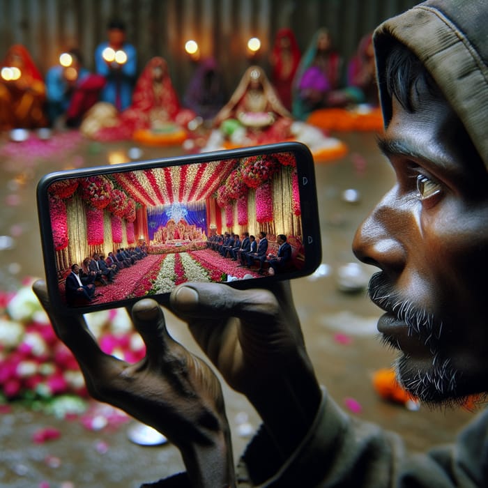 Beggar in India Mesmerized by Lavish Wedding on Mobile