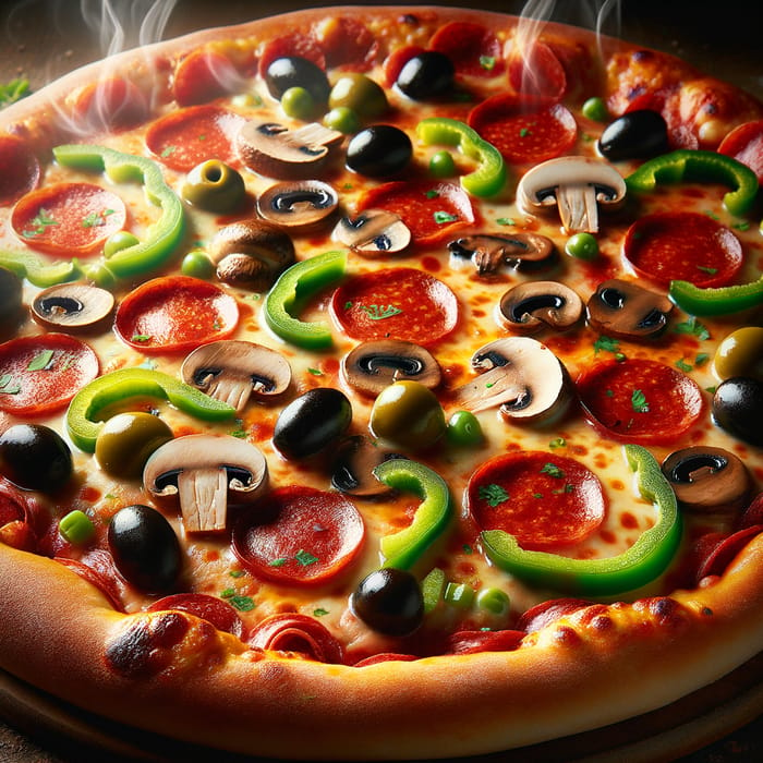 Mouthwatering Pizza with Bubbling Cheese & Colorful Toppings