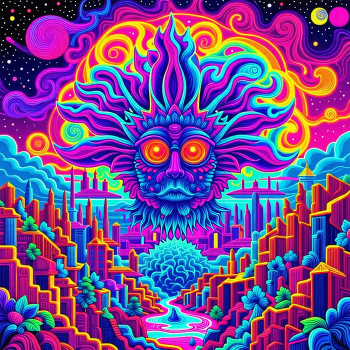 Neon Psychedelic Fantasy World | AI Art Generator | Easy-Peasy.AI
