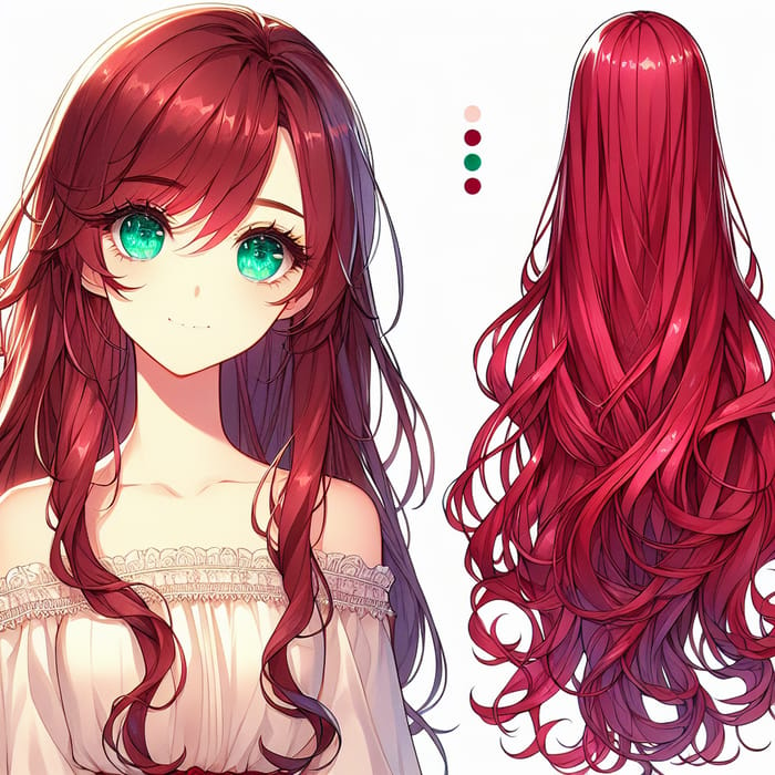 Anime Style Red Hair & Emerald Eyes - Very Long Hair
