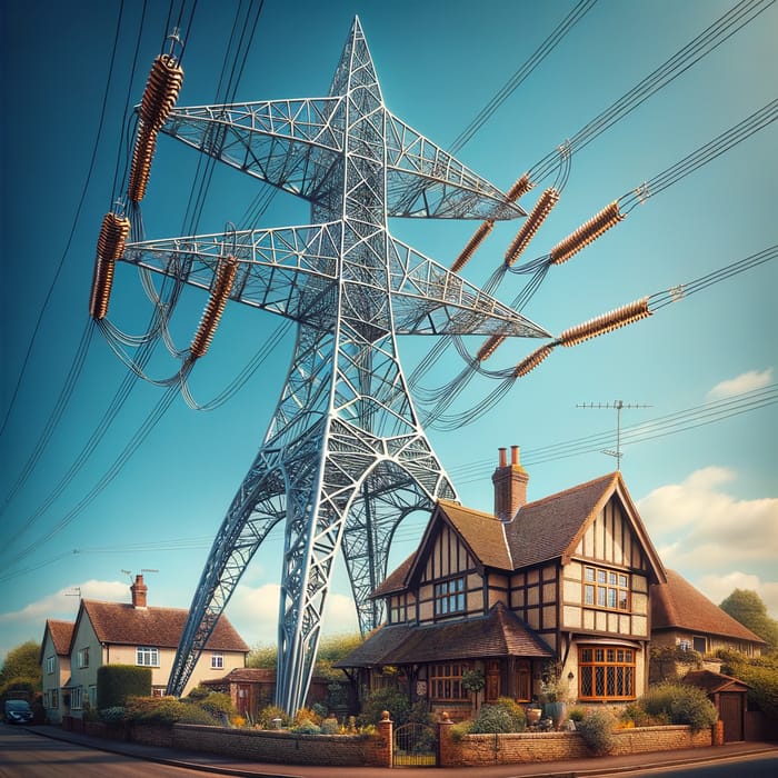 Charming English Cottage with UK Electricity Pylon