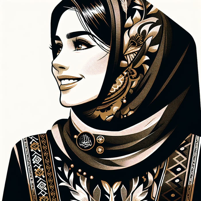 Saudi Beauty Scarf Illustration | Women in Eid Attire