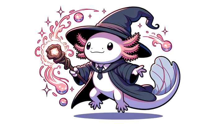 Cute Axolotl Wizard Casting Magical Spell in Cell Shading Style