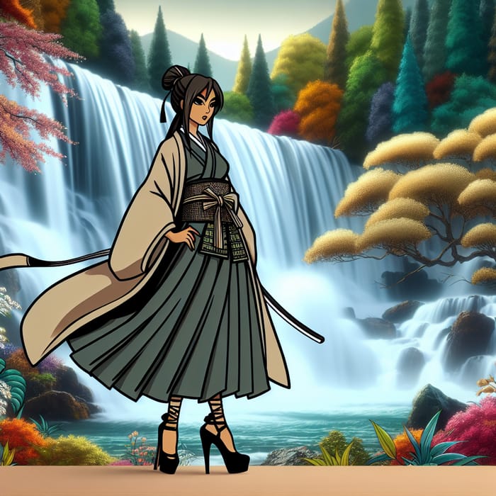 Elegant Middle-Eastern Samurai Girl in Modern Setting