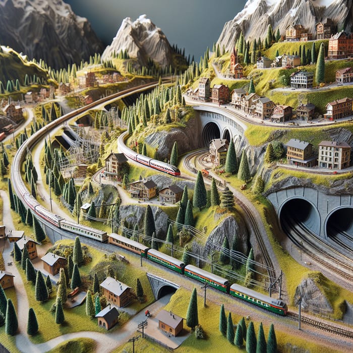 Enchanting N Scale Model Train Layouts with Tunnel and Hills, Digital Art