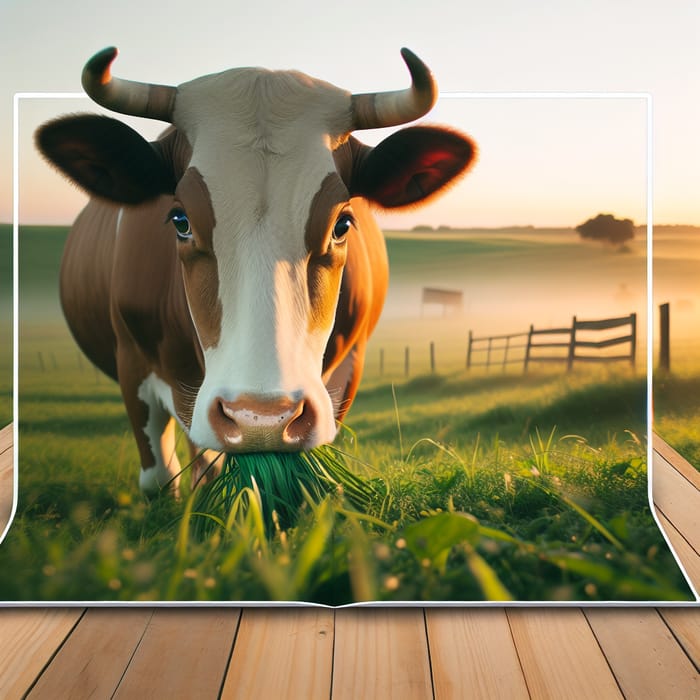 Healthy Brown and White Cow in Serene Rural Landscape