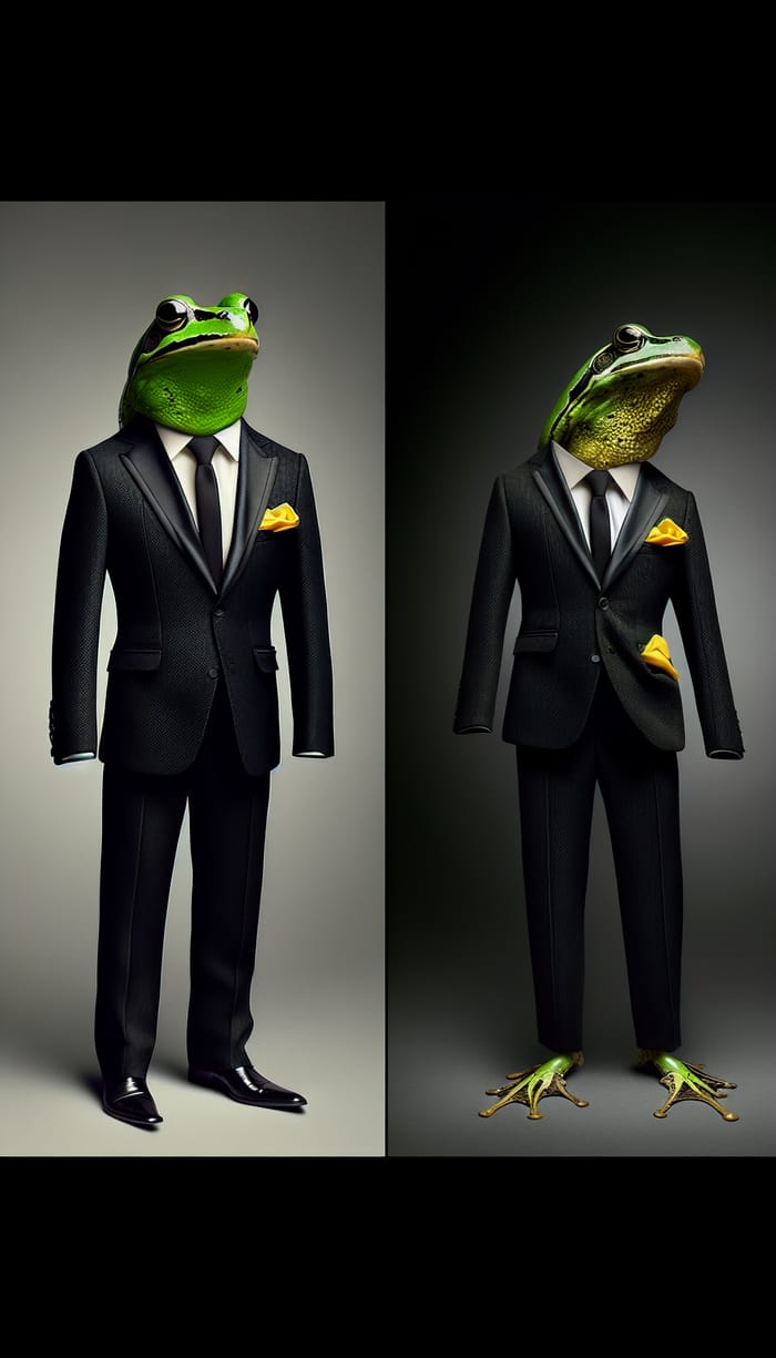 Elegant Frog in Black Suit with Yellow Handkerchief