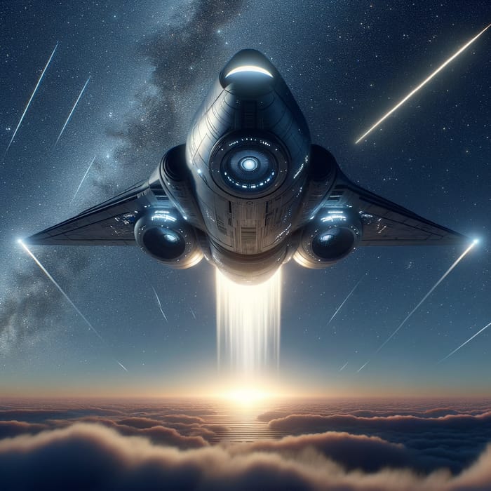 Starship Launching into Twilight Sky - A Vision of Human Technological Achievement