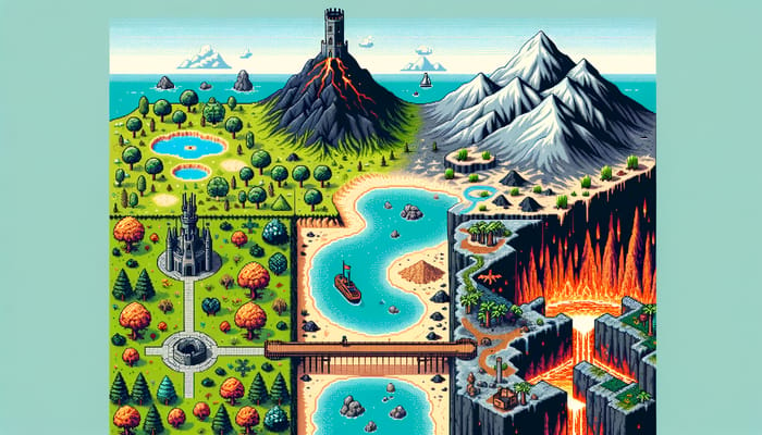 Pixel Art Adventure: Diverse Pixelated Landscape View