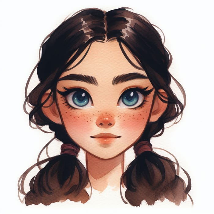 Katara Closeup Face | Asian-Inspired Watercolor Portrait