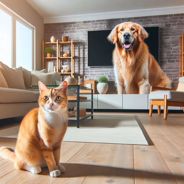 Cat and Dog in Bright Modern Living Room