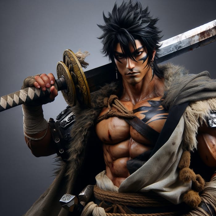 Kenpachi Zaraki: Rugged Warrior with Wolf Mask in Battle