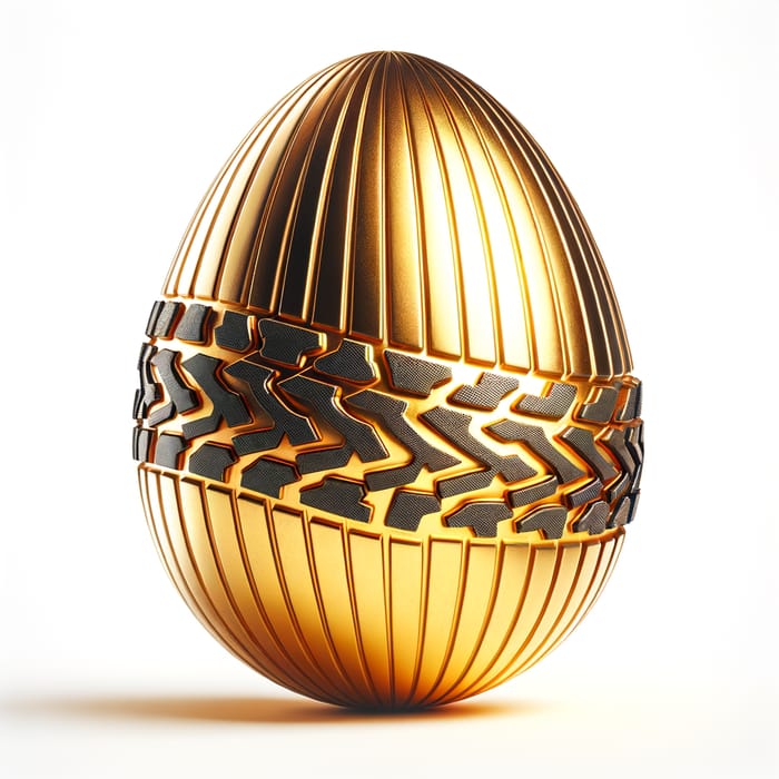 Golden Easter Egg with Dark Red Zigzag Pattern - Shiny Metallic Style