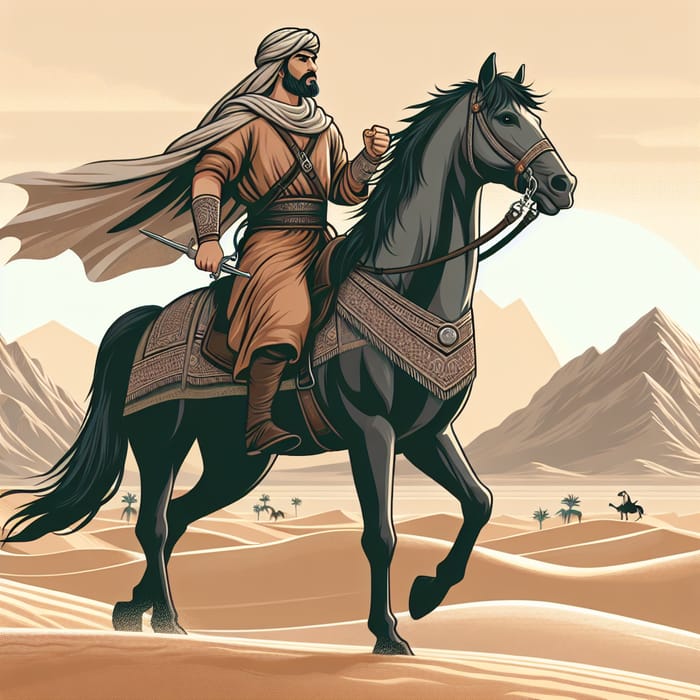 Majestic Middle-Eastern Warrior on Horseback in the Desert