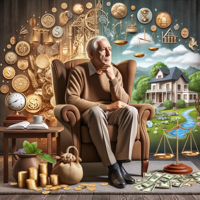 Old Man Contemplating Happiness: Money vs. Morals