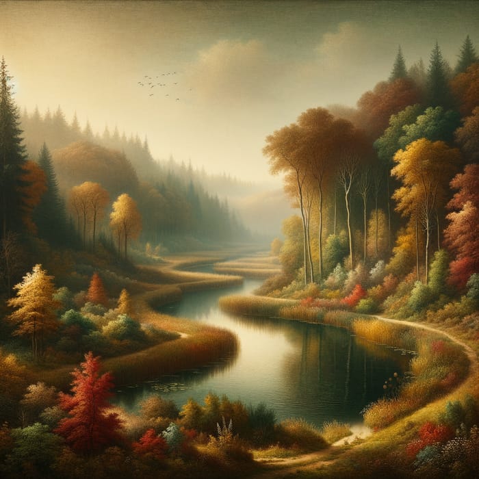 Enchanting Autumn River: Nostalgic Forest Scenery