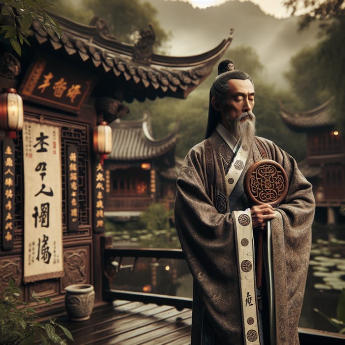 Serene Daoist Priest in Traditional Chinese Robes
