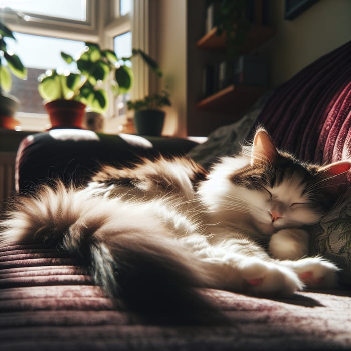 Fluffy White Cat Relaxing | Cozy Home Scene