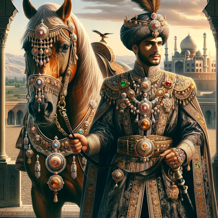 Indian King and Majestic Horse: Royal Encounter in Traditional Attire