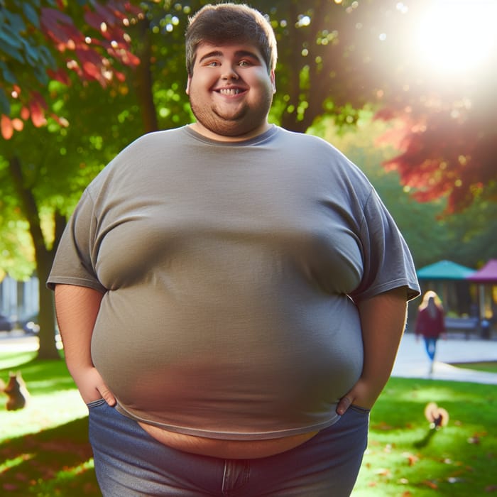 Overweight Person Enjoying Nature in Local Park