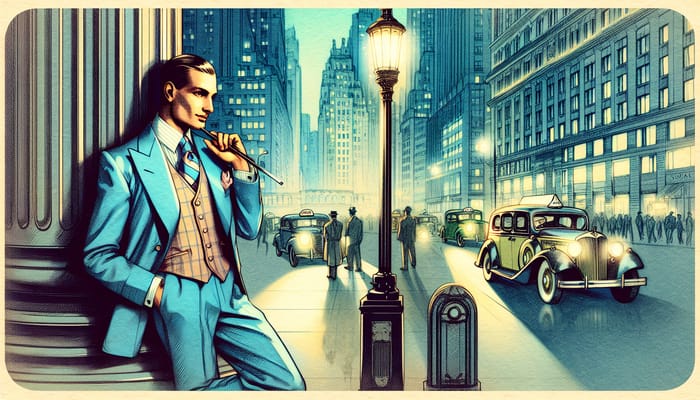 Elegant Gentleman in Blue Suit | Classic 1930s City Scene