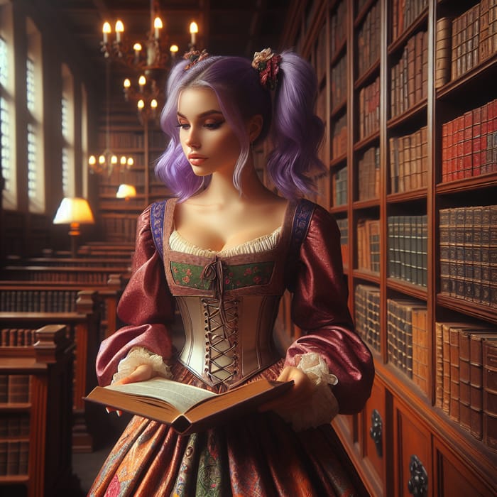 Lynette in Library: Enchanting Medieval Reading Scene