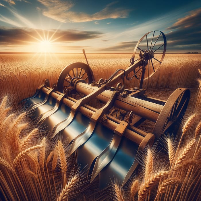 Vintage Wooden Plow and Wheat Stalks | Rustic Farming Scene