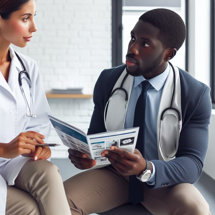 Black Sales Rep Engaged in Discussion with Doctor