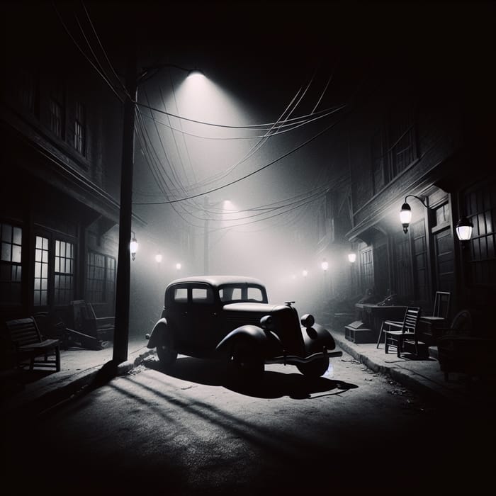 Vintage Car: Night Noir Mystery in Nostalgic Setting